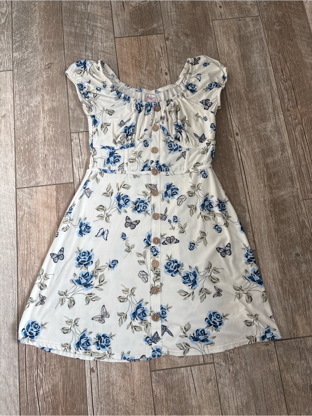 No Boundaries White Mini Dress with Blue Floral Print